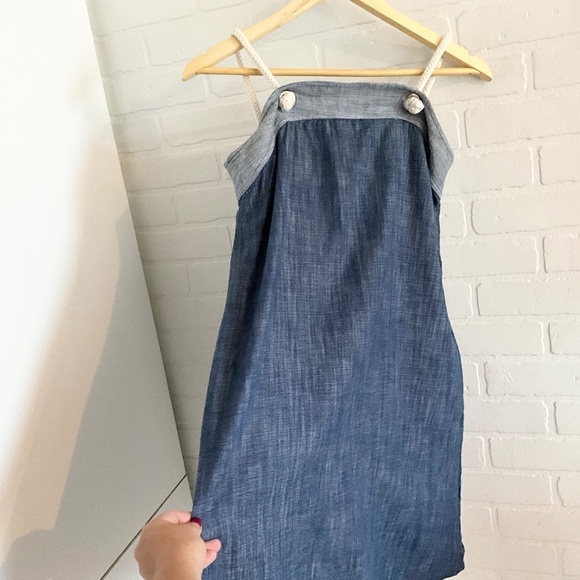 Anthropologie Amadi Mini dress Denim Blue Cream Rope-Strap Pockets Sz XS - Picture 6 of 12